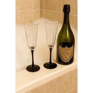 Vintage Set France Luminarc Octime Crystal Black Stem Champagne Flutes Glasses